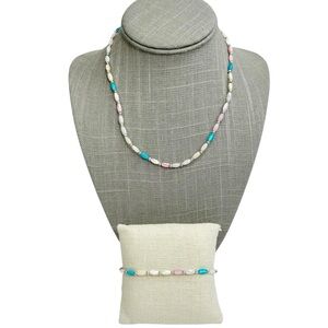 Pearlescent Tubular Acrylic Pastel Beaded Necklace and Bracelet Set